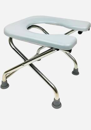 CAREDEAL Foldable Stainless Steel Shower Commode Chair with Pot Pregnant Women Commode Shower Chair