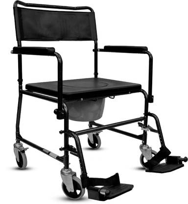 Rehamo M-Steel Heavy Duty Commode Wheelchair with Flip Down Armrest with Cushion Commode Chair