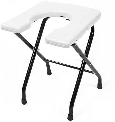 CLASORA White Foldable Toilet Seat Front Cut Commode Chair Fibre Hand Back Support Commode Shower Chair