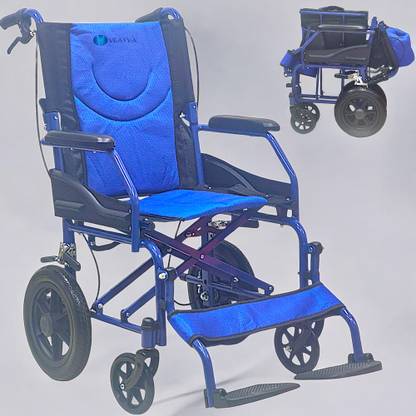 veayva Portable Folding Wheelchair with double fold Backrest and 12-Inch Wheels Manual Wheelchair