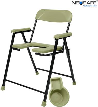 NEOSAFE Heavy Duty/ Mild Steel Foldable Shower Chair With Anti Slip Rubber Bush Commode Chair