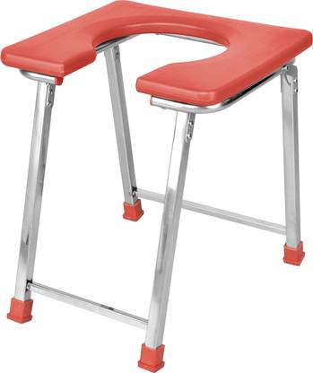 NEOSAFE Stainless Steel Commode Chair front open & Shower chair (RED) Commode Chair