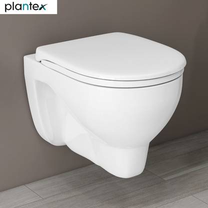 Plantex Commode for Toilet/Ceramic Western Commode/Round Wall Hung Commode with Soft Closing Toilet Seat - P Trap Outlet - (APS, EVA-11012) Western Commode