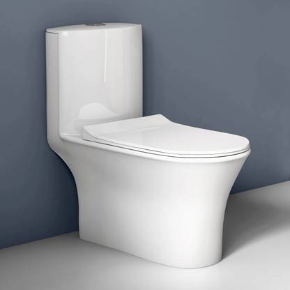 Plantex Commode for Toilet/Ceramic One Piece Toilet/Rimless Washdown Flush Commode with Soft Closing Toilet Seat - S Trap Outlet (APS-2019) Western Commode