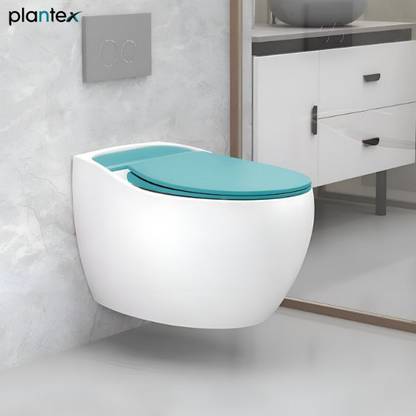 Plantex Commode for Toilet/Ceramic Rimless Wall Hung Commode/Western Toilet with Soft Closing Seat - P Trap Outlet (APS-1184) Western Commode