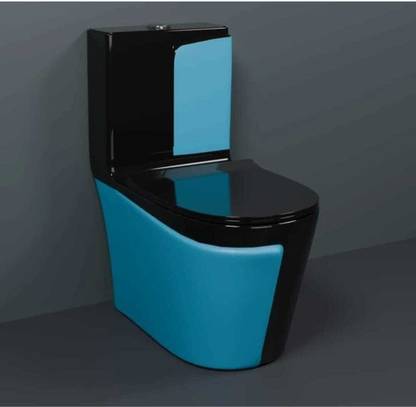 D O T Premium Quality C019 Premium Quality Shining Black commode with Blue Matt Finish and Round Flush Western Commode