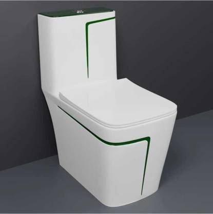 D O T C/T06 Premium Quality White commode with Green Finishing Line and Round Flush Button Western Commode