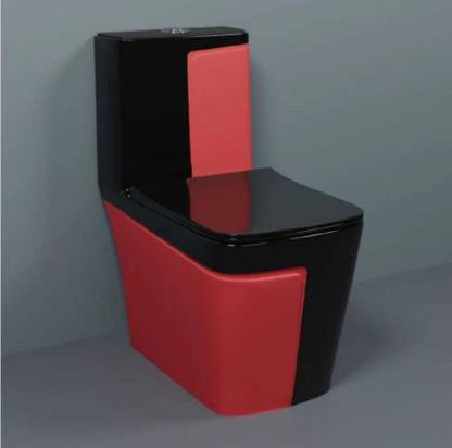 D O T C/T020 Premium Quality Shining Black Commode With Red Matt Finish And Round Flush Button Western Commode