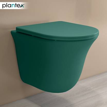 Plantex Commode for Toilet/Ceramic Wall Hung Commode/Rimless Commode with Soft Closing Toilet Seat - P Trap Outlet (APS-1164) Western Commode