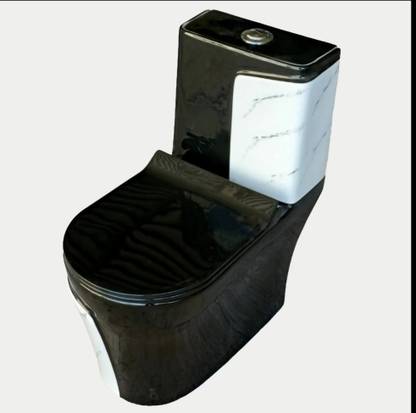 clayplus Shining Black commode with White Marble Finishing Line and Round Flush Button Shining Black commode with White Marble Finishing Line and Round Flush Button Western Commode