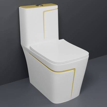 D O T C/T05 Premium Quality White commode with Yellow Finishing Line and Round Flush Button Western Commode