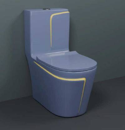 D O T C013 Premium Grey commode with Yellow Finishing Line and Round Flush Button Western Commode