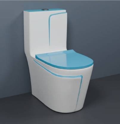D O T C03 Premium White Commode With T Blue Finishing Line And Round Flush Button Western Commode