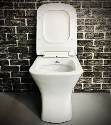 ALPHA Premium Grade Ceramic Floor Mounted European Water Closet Western Toilet Commode/EWC Battle S Trap with Soft Close Slim Seat Cover Western Commode