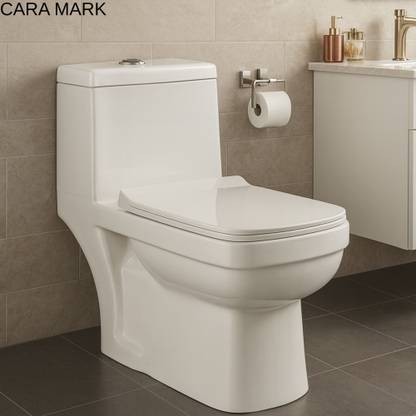 CARA MARK One-Piece Western Commode with Dual Flush | Floor Mounted Western Toilet with soft close sheet cover With Sleek Design Western Commode