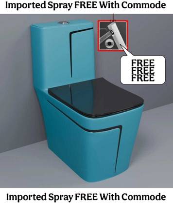 Lurexa Dimond Quality LT012 SKY Blue commode with Black Finishing Line and Round Flush Button Western Commode