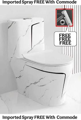D O T Premium Quality Shining White Marble Commode With Black Line And Round Flush DOT:07 Western Commode