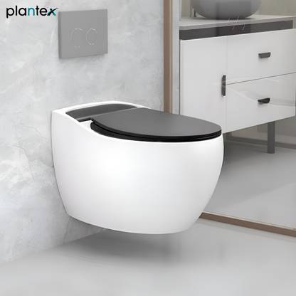 Plantex Western Toilet/Ceramic Wall Hung Commode/Rimless Commode with Soft Closing Toilet Seat - P Trap (APS-1182) Western Commode