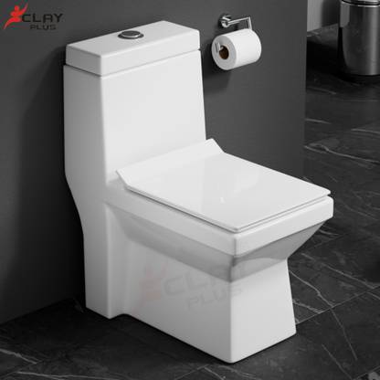 clayplus 113 Premium Grade Ceramic's One Piece Western Toilet Commode with 9 inch Trap Western Commode