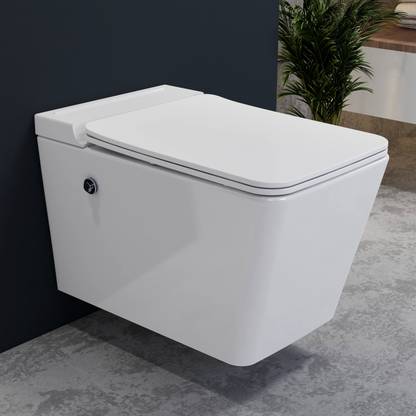 Plantex Rimless Wall Hung Toilet/Commode With Soft Closet Sheet/P-Trap Tankless Commode (APS-S102) Western Commode