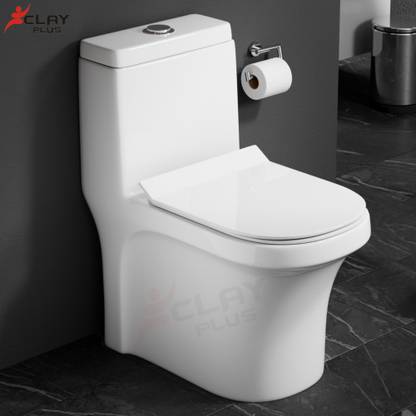 clayplus P TRAP CERAMIC FLOOR MOUNT ONE PIECE WESTERN TOILET COMMODE WITH SEAT COVER Western Commode