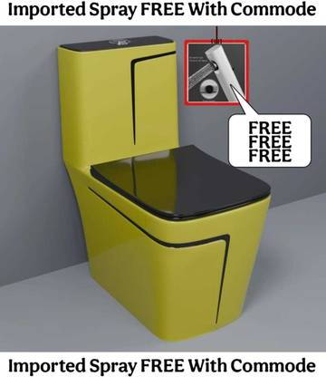 D O T C/T023 Premium Quality Shining Matt Yellow Commode With Black Finishing Line And Round Flush Button Western Commode