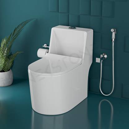 NEKSTONE Rimless 5D Commode for Toilet/One Piece Western Toilet/Commode (9 inch) S-Trap squaro one piece Western Commode