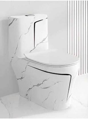 DOT Premium Quality Shining White Marble Commode With Black Line And Round Flush DOT:07 Western Commode