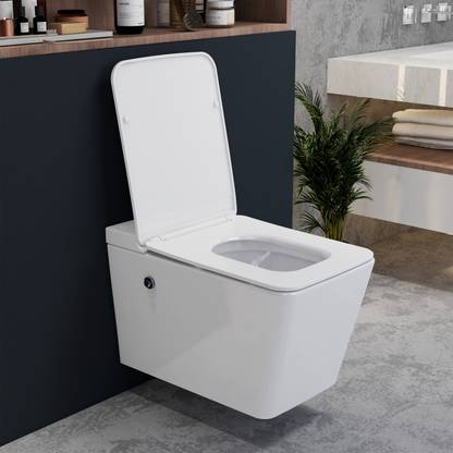 Impulse by Plantex Commode With Soft Closet Sheet/Rimless Ceramic Wall Hung Western Toilet P-Trap /Square Tankless Toilet Commode/Smart Pulse Wall Hung Toilet - (S-102) Western Commode