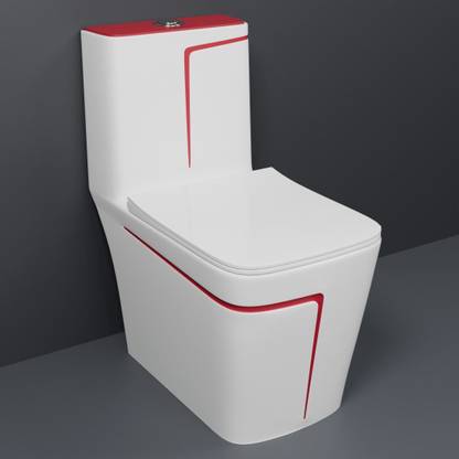 D O T C/T04 Premium Quality White commode with Red Finishing Line and Round Flush Button Western Commode