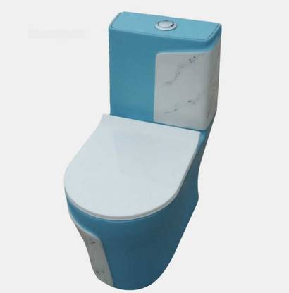 clayplus Ceramic Shining T Blue commode with Black Finishing Line and Round Flush Button Western Commode