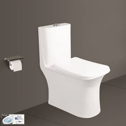 Vardhman Ceramics 5D Siphonic Flushing One Piece Water Closet for Toilet Ewc S Trap 225mm / 9 Inch Western Commode