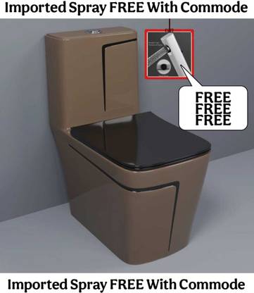 D O T C/T025 Premium Quality Shining Choco Brown Commode With Black Finishing Line And Round Flush Button Western Commode