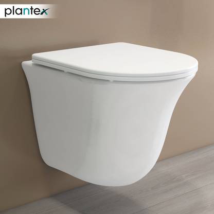Plantex Ceramic Wall Hung Commode for Toilet/Rimless Washdown Flush Western Commode with Soft Closing Toilet Seat - P Trap (APS-1060) Western Commode