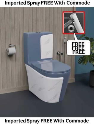 D O T Premium Quality C016 Premium Quality Shining Grey commode with White Marble Finish and Round Western Commode