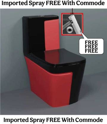 D O T C/T020 Premium Quality Shining Black Commode With Red Matt Finish And Round Flush Button Western Commode