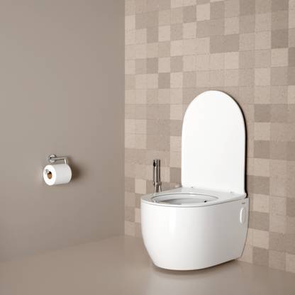 Ruhe Summer Wall-Hung Rimless P-Trap Western Toilet | High-Grade Ceramic | Anti-Bacterial Glaze | Soft Close Seat | Tornado Flushing System | Wall Mounted Western Commode