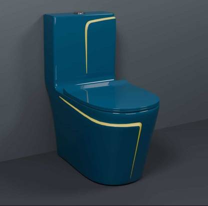 D O T Premium Quality C026 Premium Quality Shining Royal Blue commode with Yellow Finishing Line Western Commode