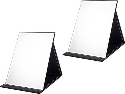 HEXONIQ Portable Folding Mirror,HD Compact Makeup Mirror, Black PU Leather Travel Mirror