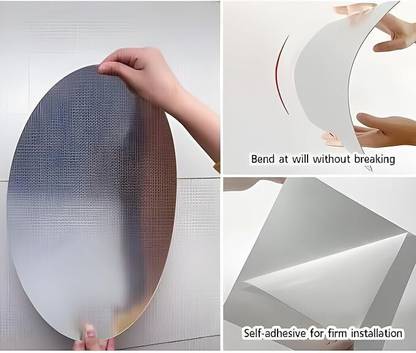 Kachbaye 30 cm 20cm.30cm Oval Shape Adhesive Mirror Wall Sticker for Tiles Room Mirror Self Adhesive Sticker