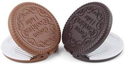 A2K Zone 2 Pcs Mini Pocket Chocolate Cookie Compact Mirror with Comb