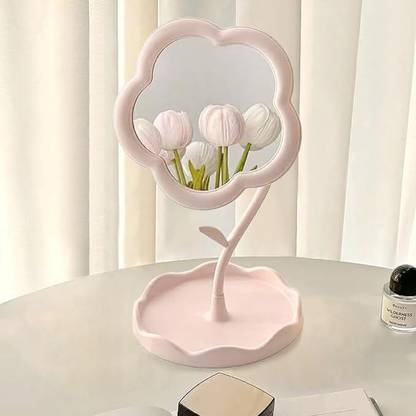 KASHTHBHANJAN 15" Tall Classic Round Desktop Makeup Mirror Decorative Mirror