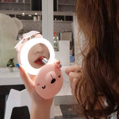 Funky Trunky Cute Piggy Mini Cosmetic LED Mirror Light with Silicon Fan