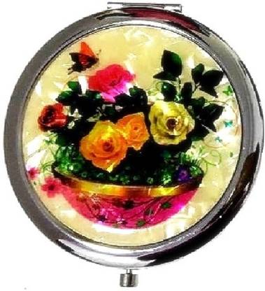 AuM Round Foldable Compact Hand Held Double Sided Magnifying Vanity Mirror