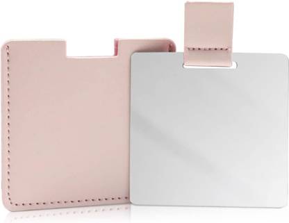 We3 Unbreakable Stainless Steel Travel Mirror with PU Leather Case Cover