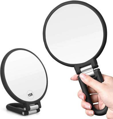 KIRA Magnifying Travel Mirror, Double Sided Hand Held Mirror with Handle (Black)