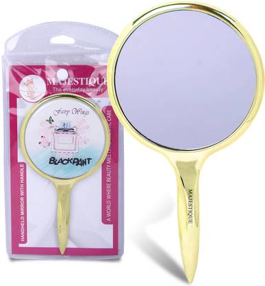 MAJESTIQUE Clear Glass with Handy Mirror – Medium Size Hand Mirror for Multiple Uses