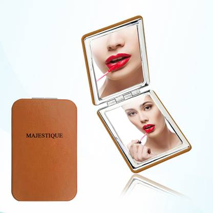 MAJESTIQUE Compact Hand Mirror Leatherette Texture for Men and Women - Multicolor