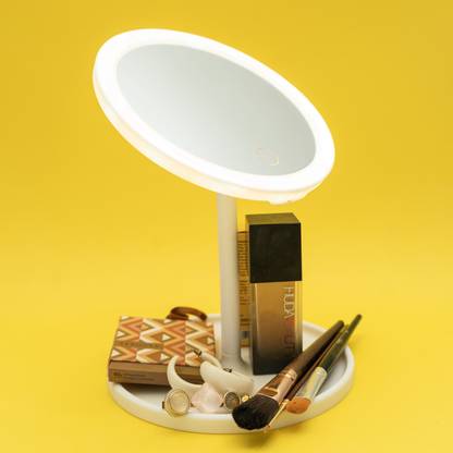 Stelliferous Round Vanity Mirror with 3-LED & Storage Tray (White)