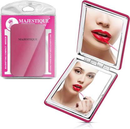 MAJESTIQUE Compact Hand Mirror Leatherette Texture for Men and Women